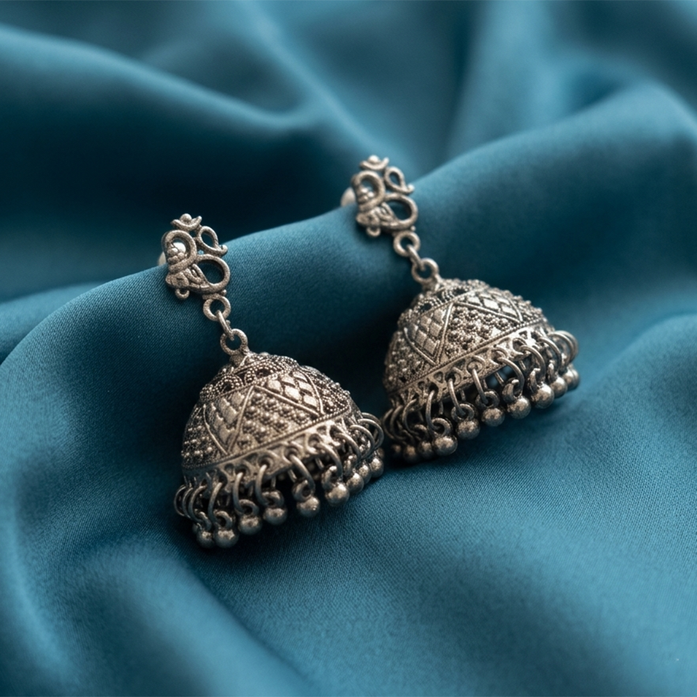 Urthn Heritage Oxidised Jhumka Earrings(Pack of 3)