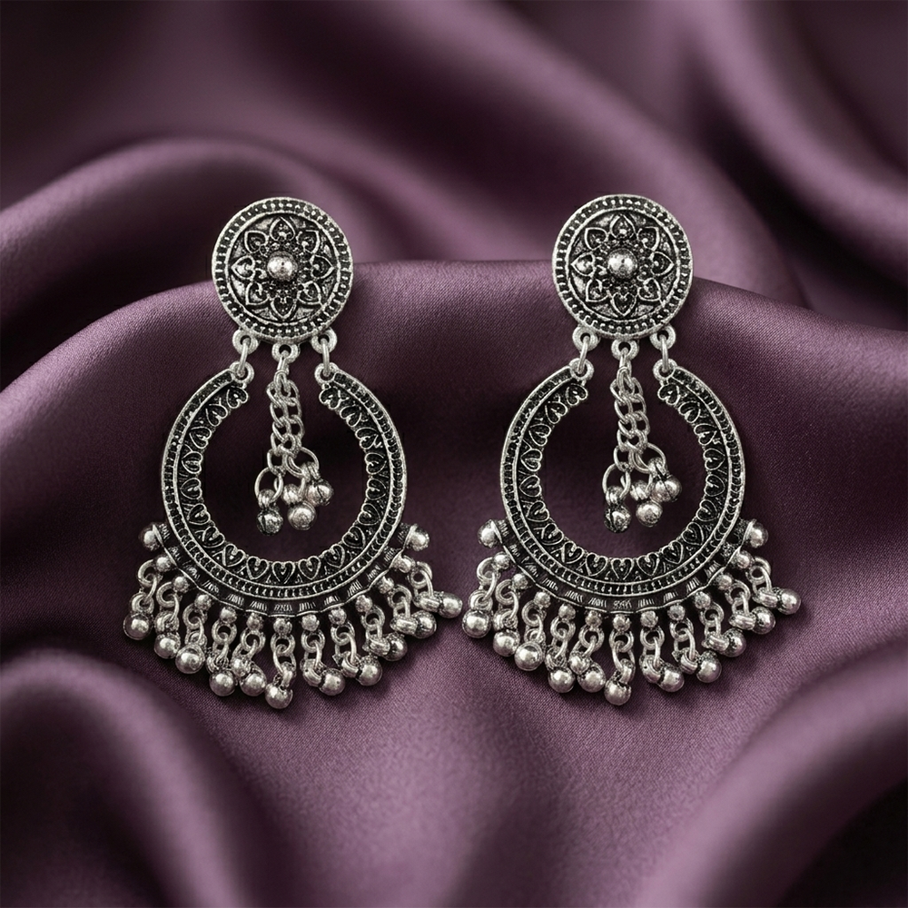 Urthn Antique Silver-Toned Oxidised Dangler Earrings(Pack of 3)