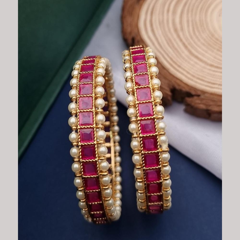 Reet Revaz Gold Plated Pota Stone And Pearl Bangles Set