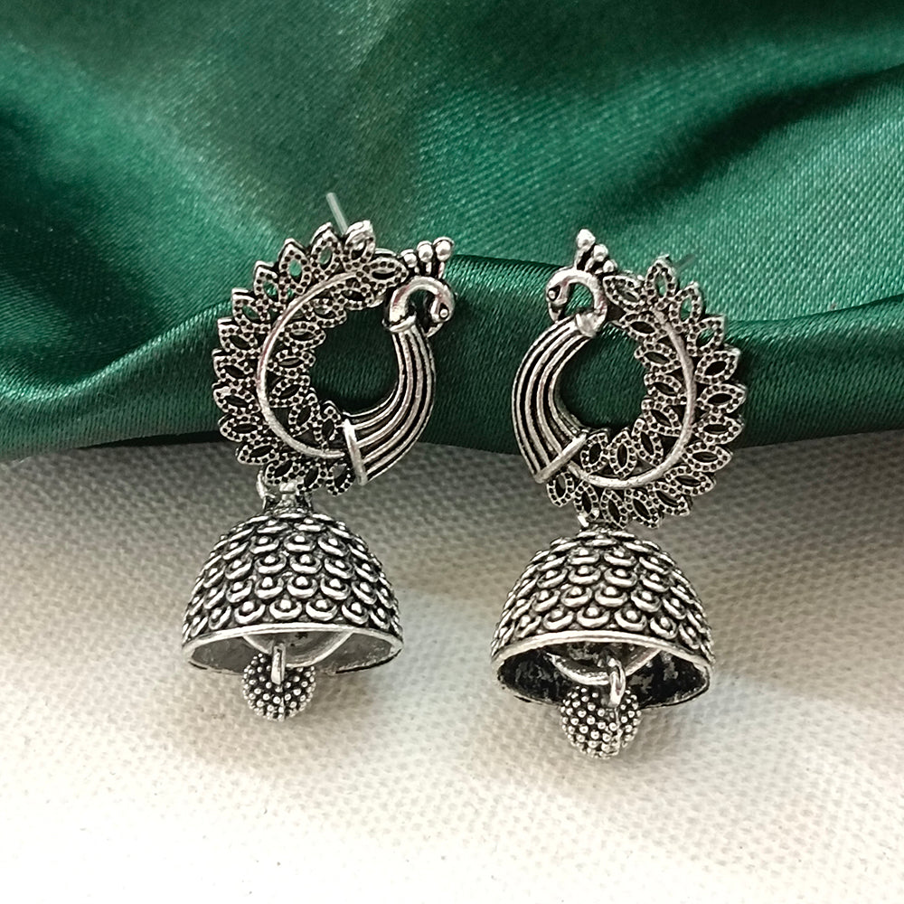 Darshana Jewels Oxidised Plated Peacock Jhumki Earrings