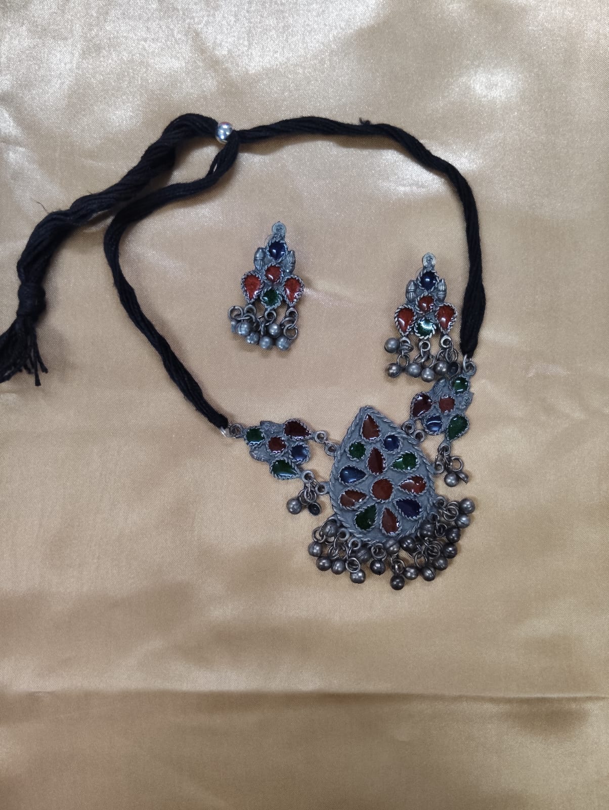 Darshana Jewels Oxidised Plated Boho Style Meenakari And Pearl Choker Necklace Set