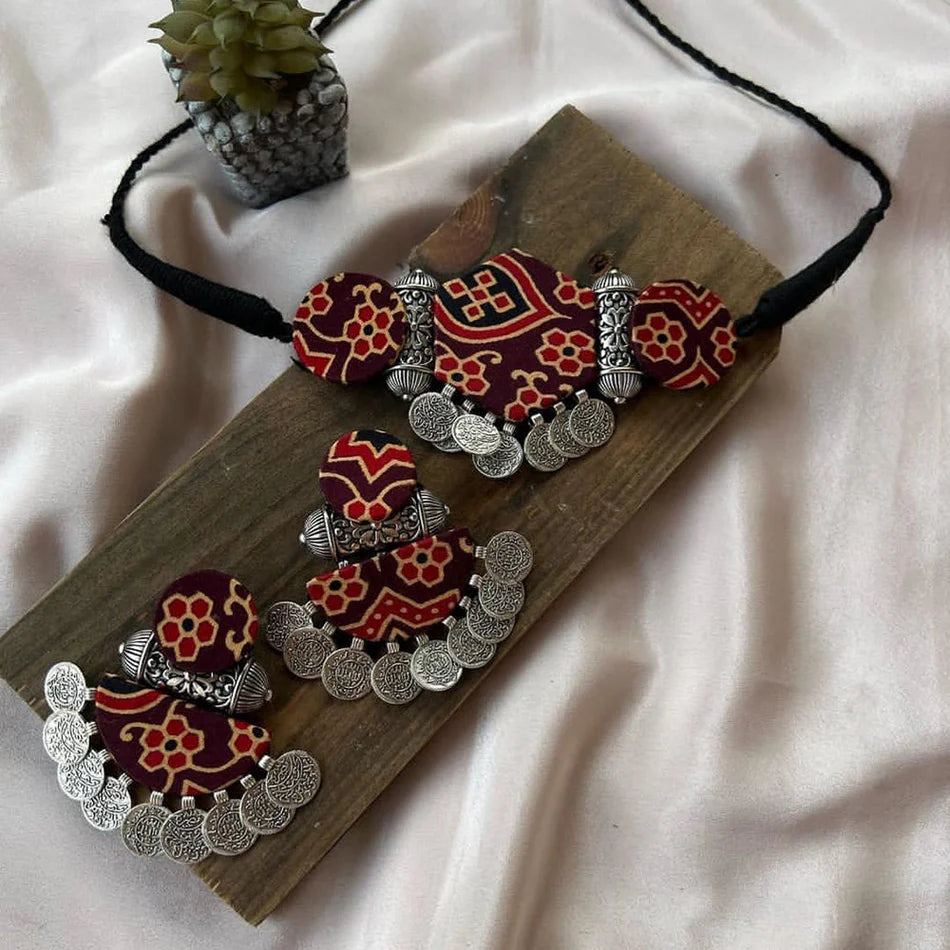 Darshana Jewels Oxidised Plated Boho Coin Style Choker Necklace Set