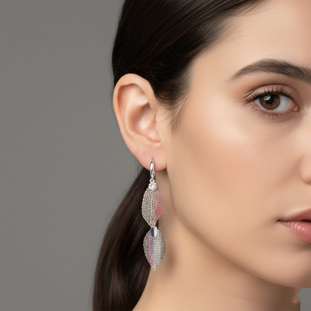 Urthn Stylish Double Leaf Drop Silver Plated Earrings for Women(Pack of 3)