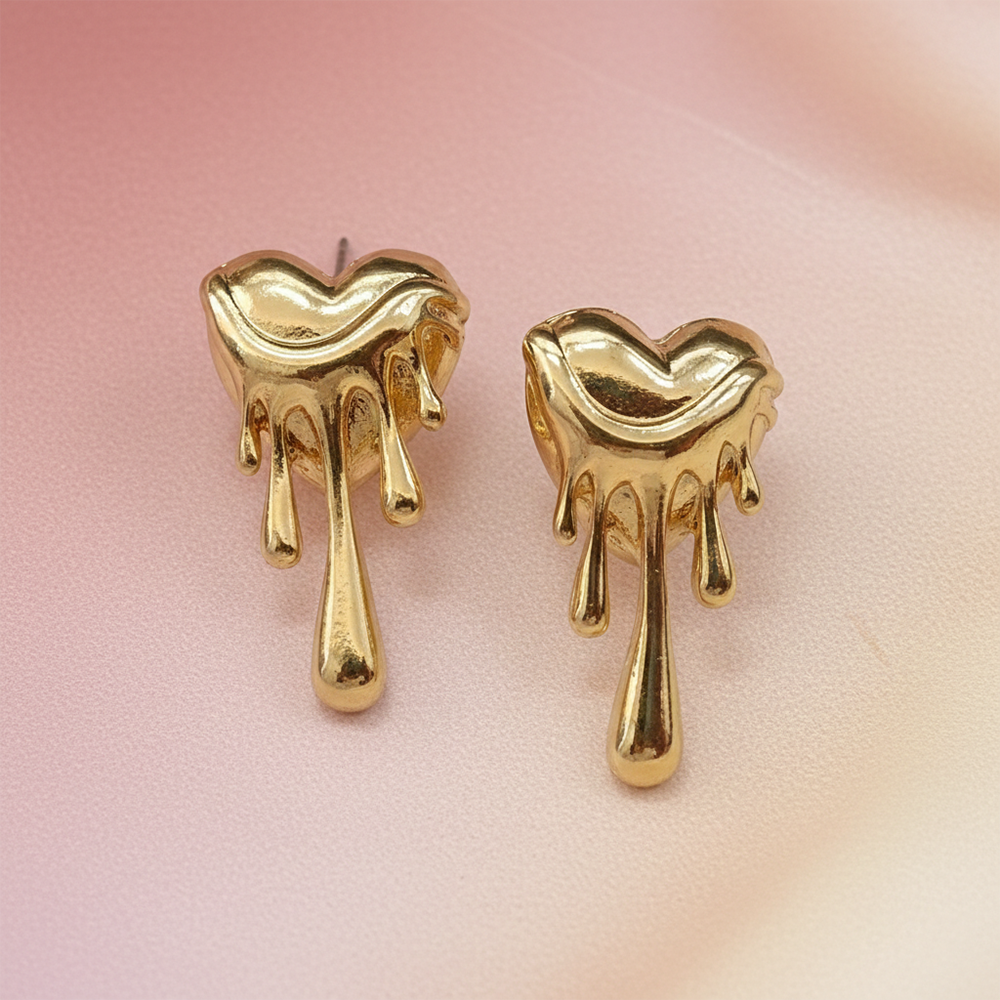 Urthn Melted Heart Style Gold Plated Earrings(Pack of 3)