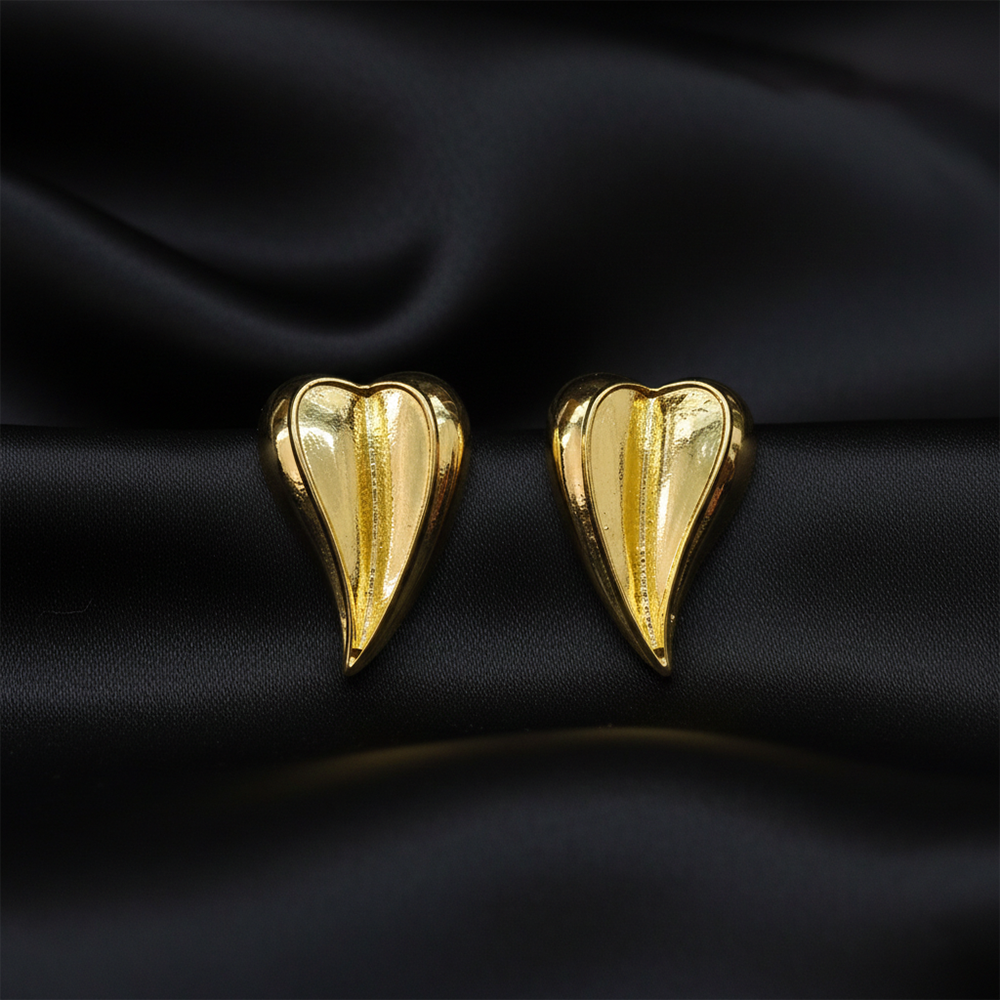 Urthn Gold Plated Gold Heart Stud Earrings for Women(Pack of 3)