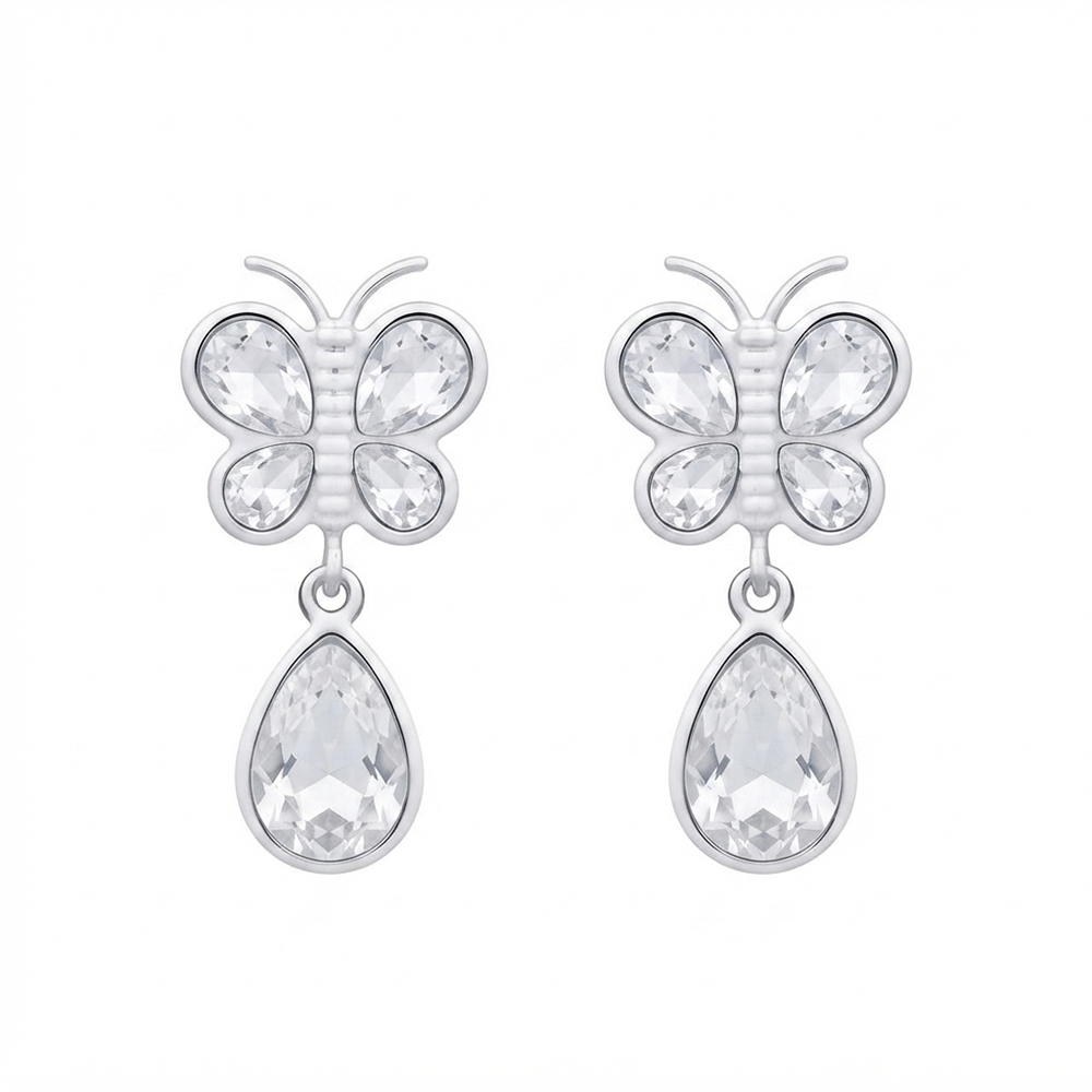 Darshana Jewels Silver Plated Crystal Butterfly Drop Earrings for Women (Set of 6)