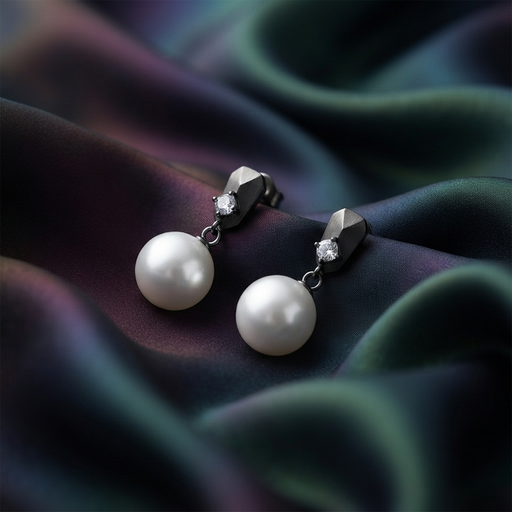 Darshana Jewels Trendy Silver Pearl Drop Stud Earrings for Women (Set of 6)