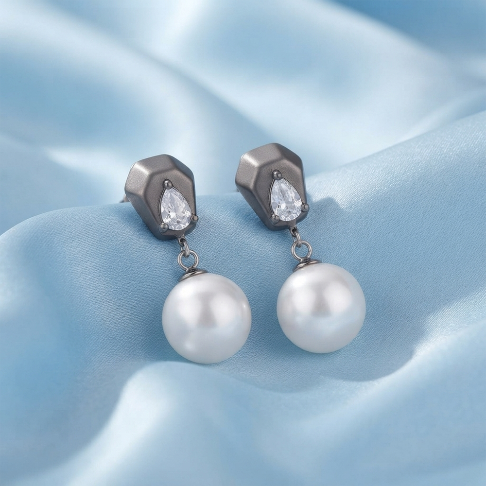 Darshana Jewels Trendy Silver Pearl Drop Stud Earrings for Women (Set of 6)