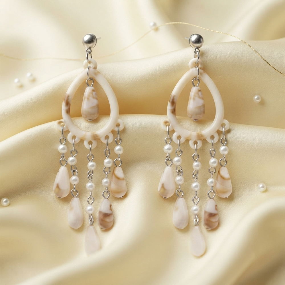 Darshana Jewels Bohemian Shell & Pearl Drop Dangler Earrings for Women (Set of 6)