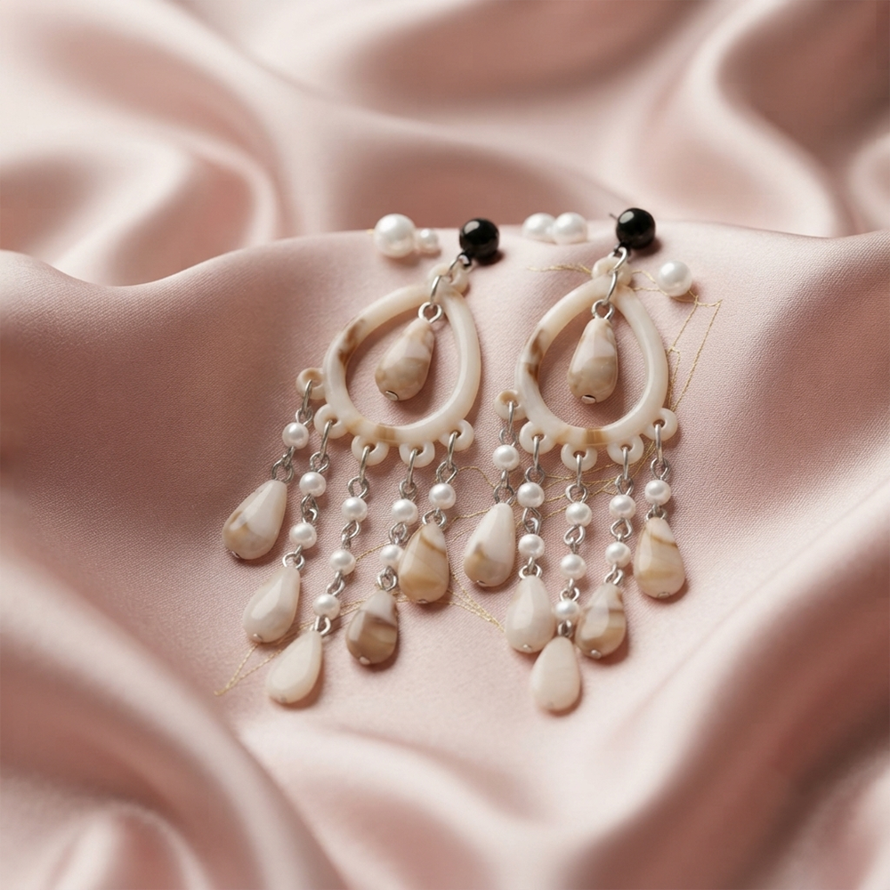 Darshana Jewels Bohemian Shell & Pearl Drop Dangler Earrings for Women (Set of 6)