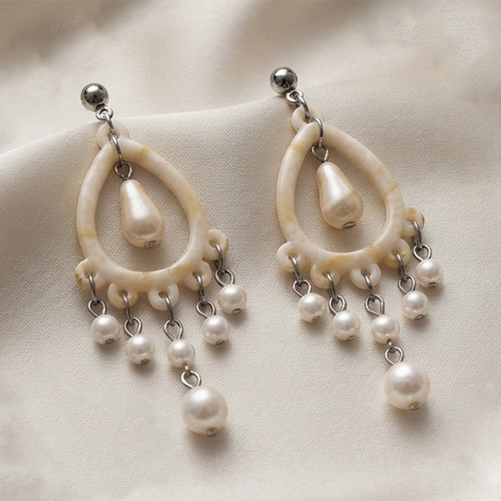 Darshana Jewels Bohemian Shell & Pearl Drop Dangler Earrings for Women (Set of 6)