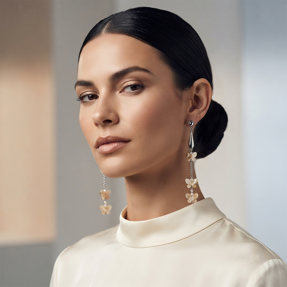 Darshana Jewels Bohemian Shell & Pearl Drop Dangler Earrings for Women (Set of 6)