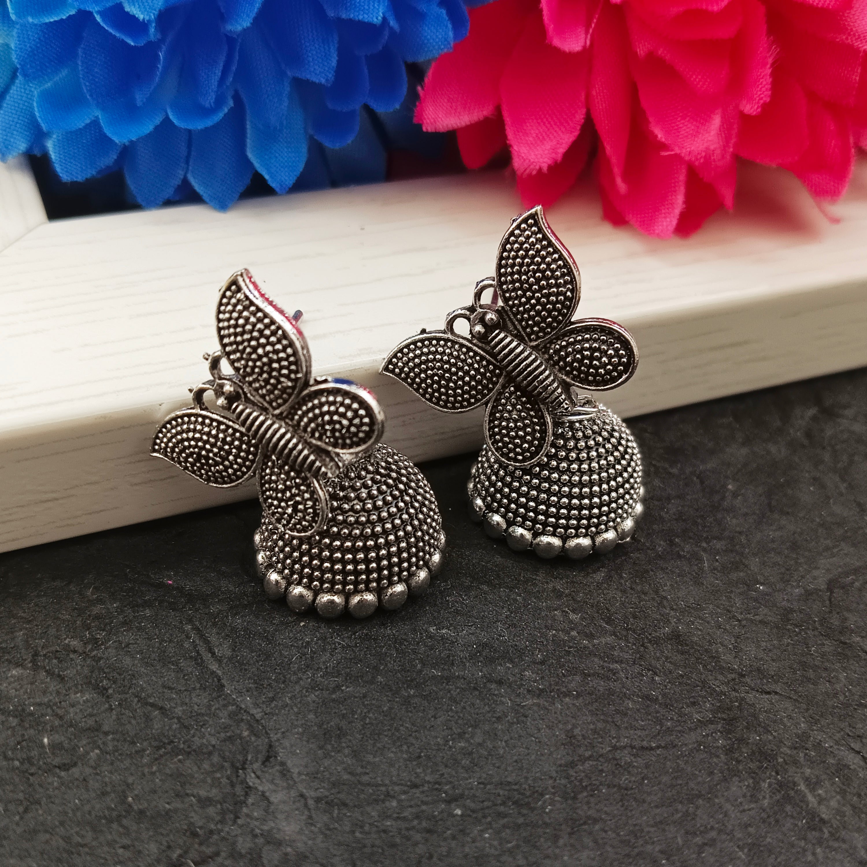 Darshana Jewels Oxidised Plated Butterfly Jhumki Earrings(Pack of 6)