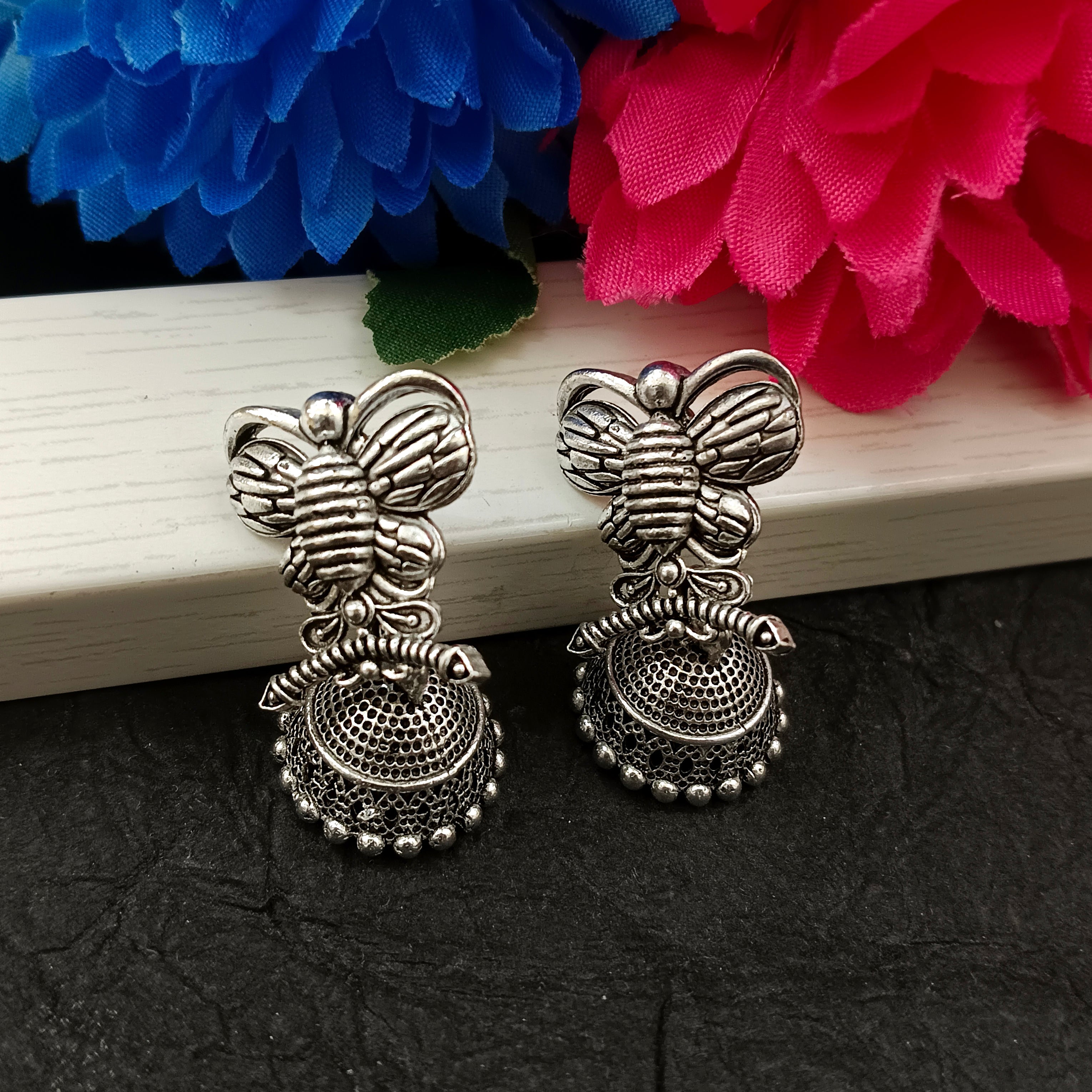 Darshana Jewels Oxidised Plated Honey BeeJhumki Earrings(Pack of 6)