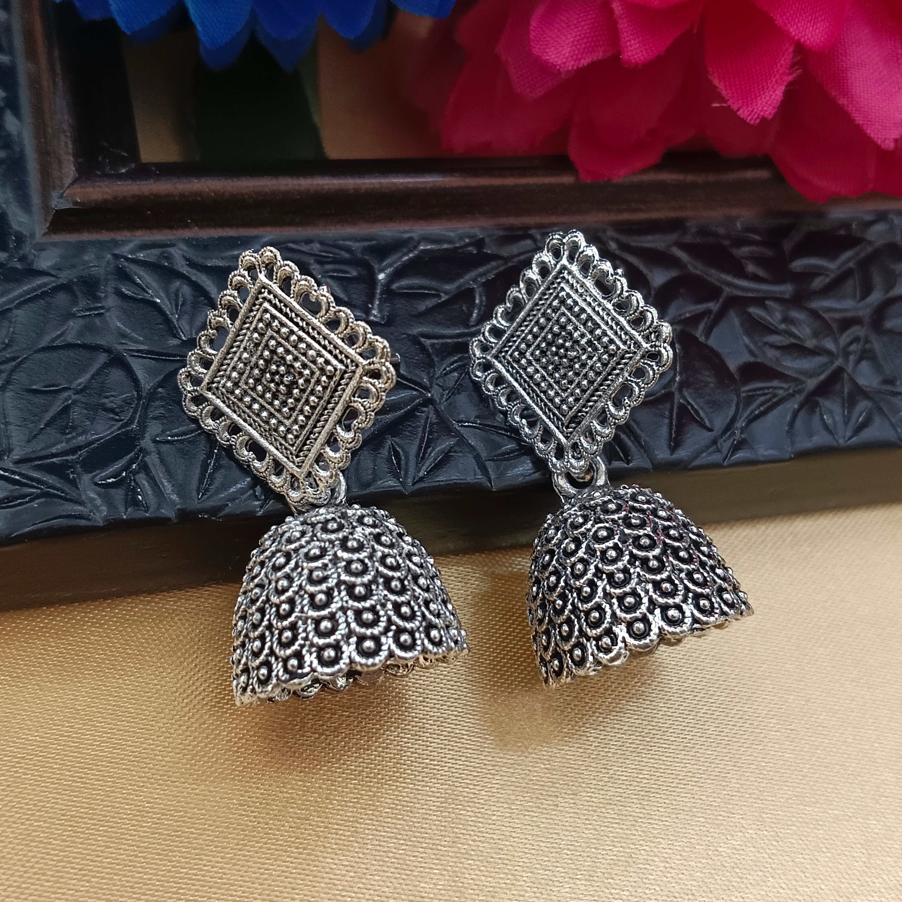 Darshana Jewels Oxidised Plated Kite Shape Jhumki Earrings(Pack of 6)
