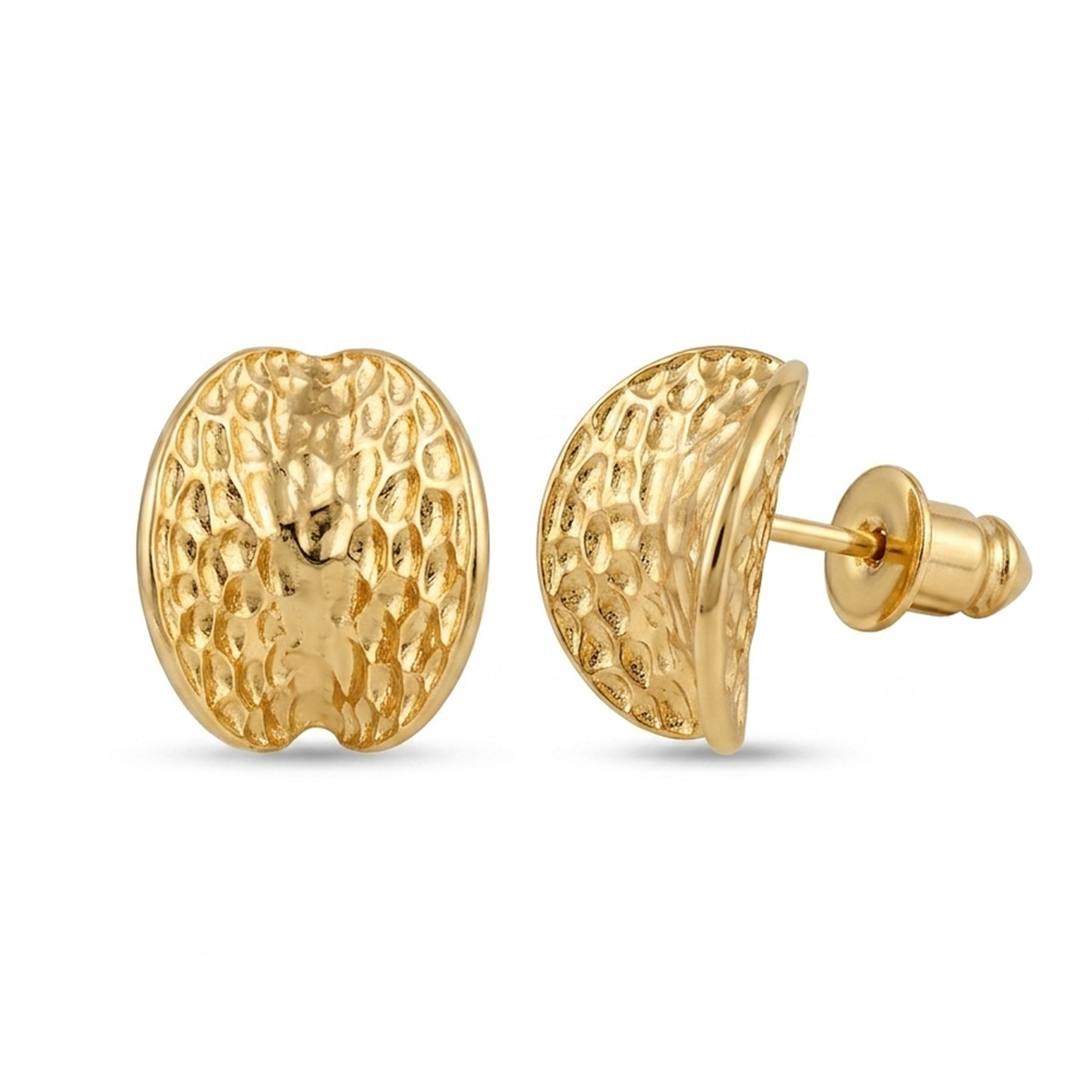 Urthn Glamorous Gold Plated Hammered Oval Stud Earrings(Pack of 6)