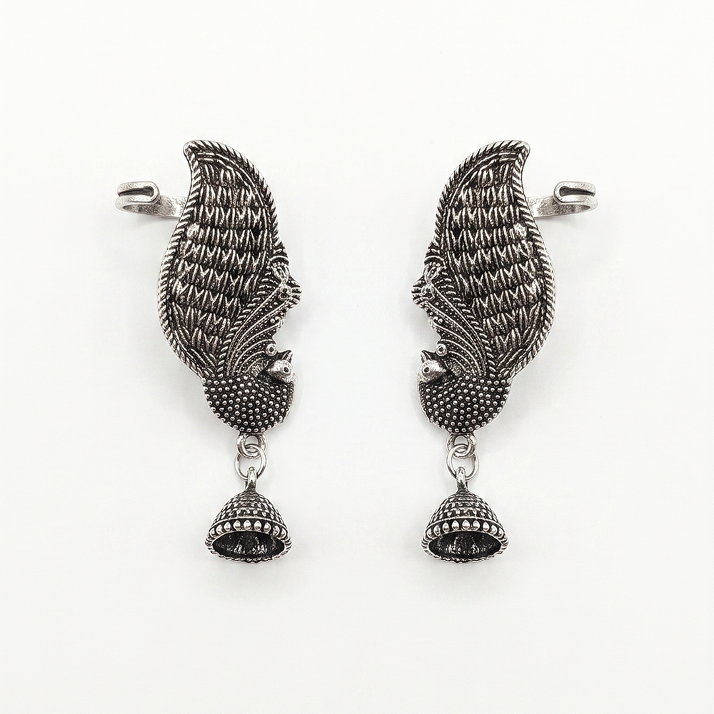 Darshana Jewels Oxidised Plated Peacock Earcuff