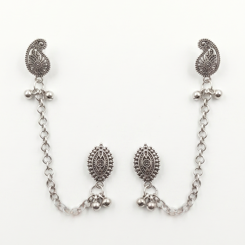 Darshana Jewels Boho Oxidised Paisley Chain Ear Cuff Earrings (Pack of 6)