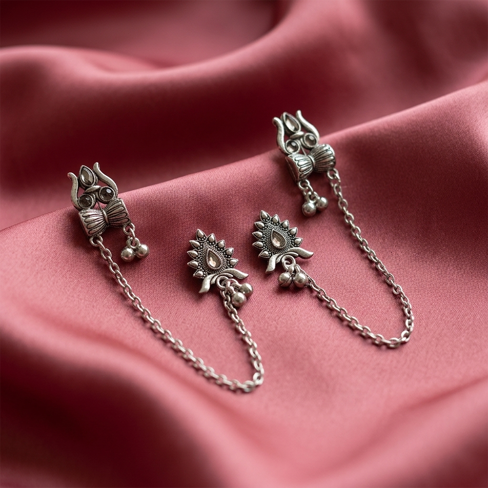 Urthn Traditional Trishul Motif Oxidised Earcuff for Women (Pack of 6)