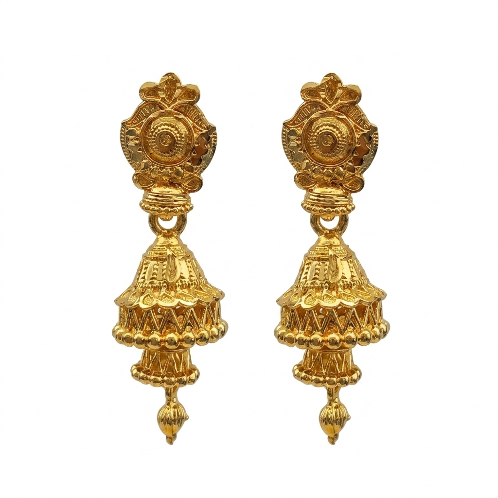 Darshana Jewels Elegant Gold Plated Floral Double Jhumka Drop Earrings(Pack Of 6)