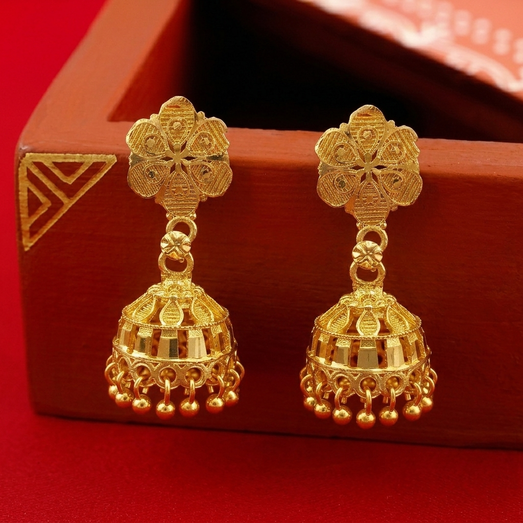 Darshana Jewels Elegant Gold Plated Floral Jhumka Drop Earrings(Pack Of 3)