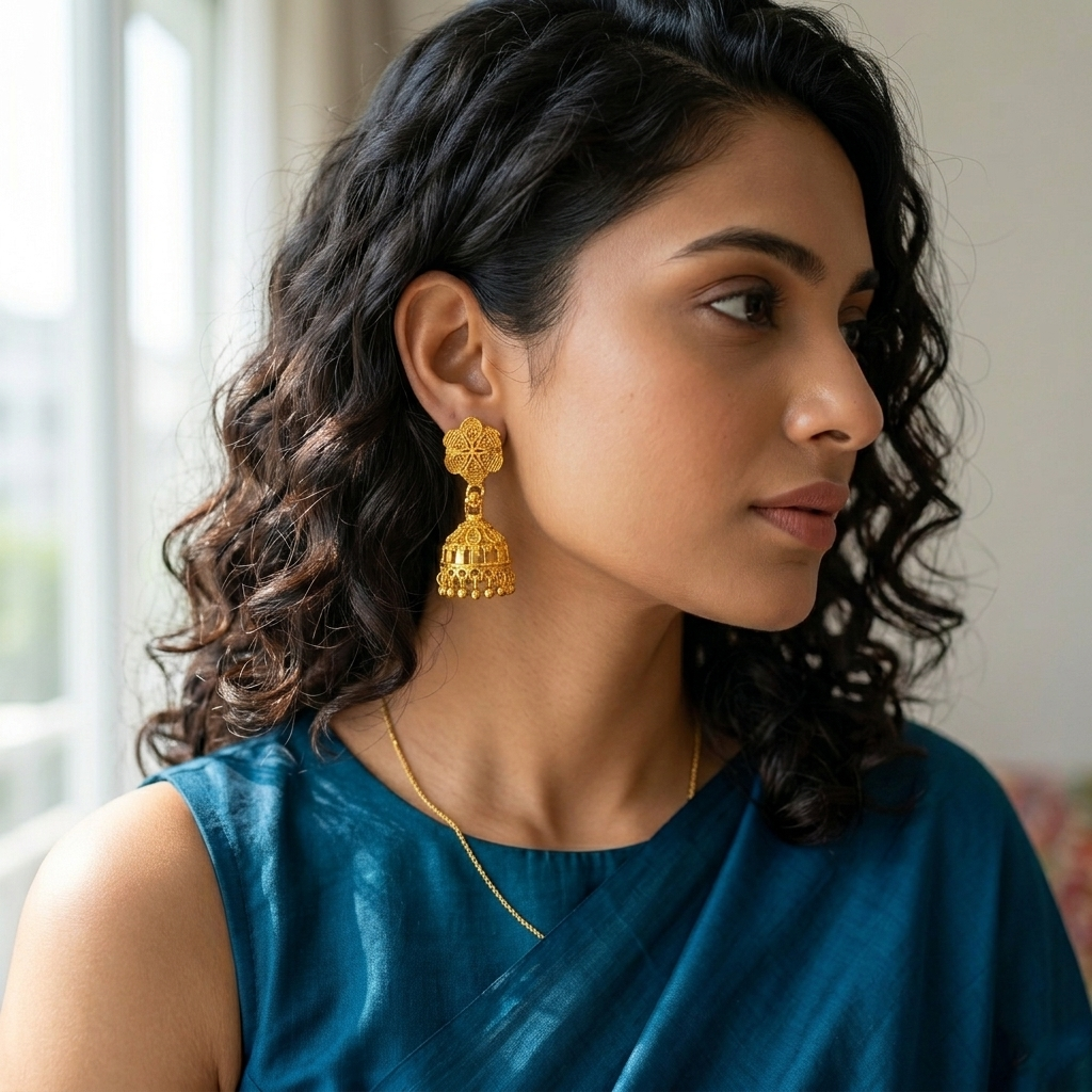 Darshana Jewels Elegant Gold Plated Floral Jhumka Drop Earrings(Pack Of 3)