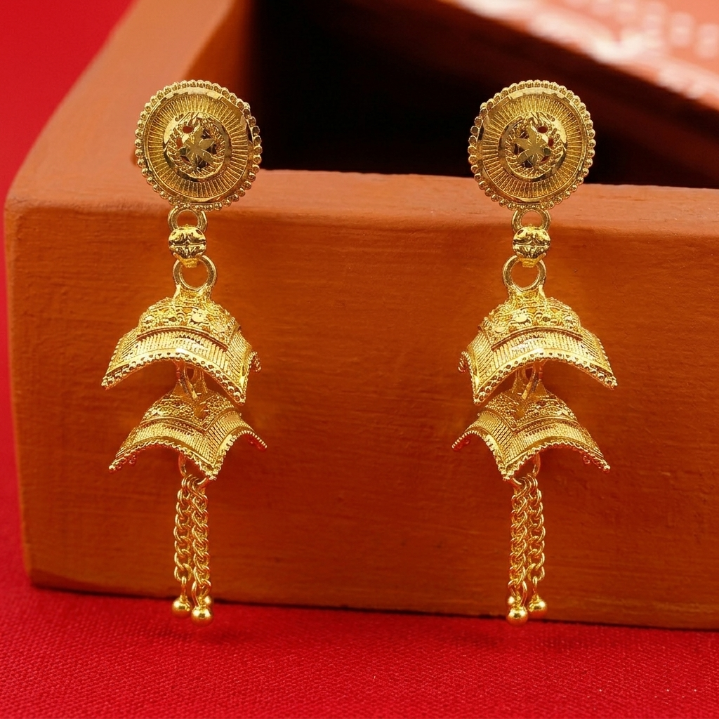 Darshana Jewels Elegant Gold Plated Floral Double Jhumka Drop Earrings(Pack Of 6)
