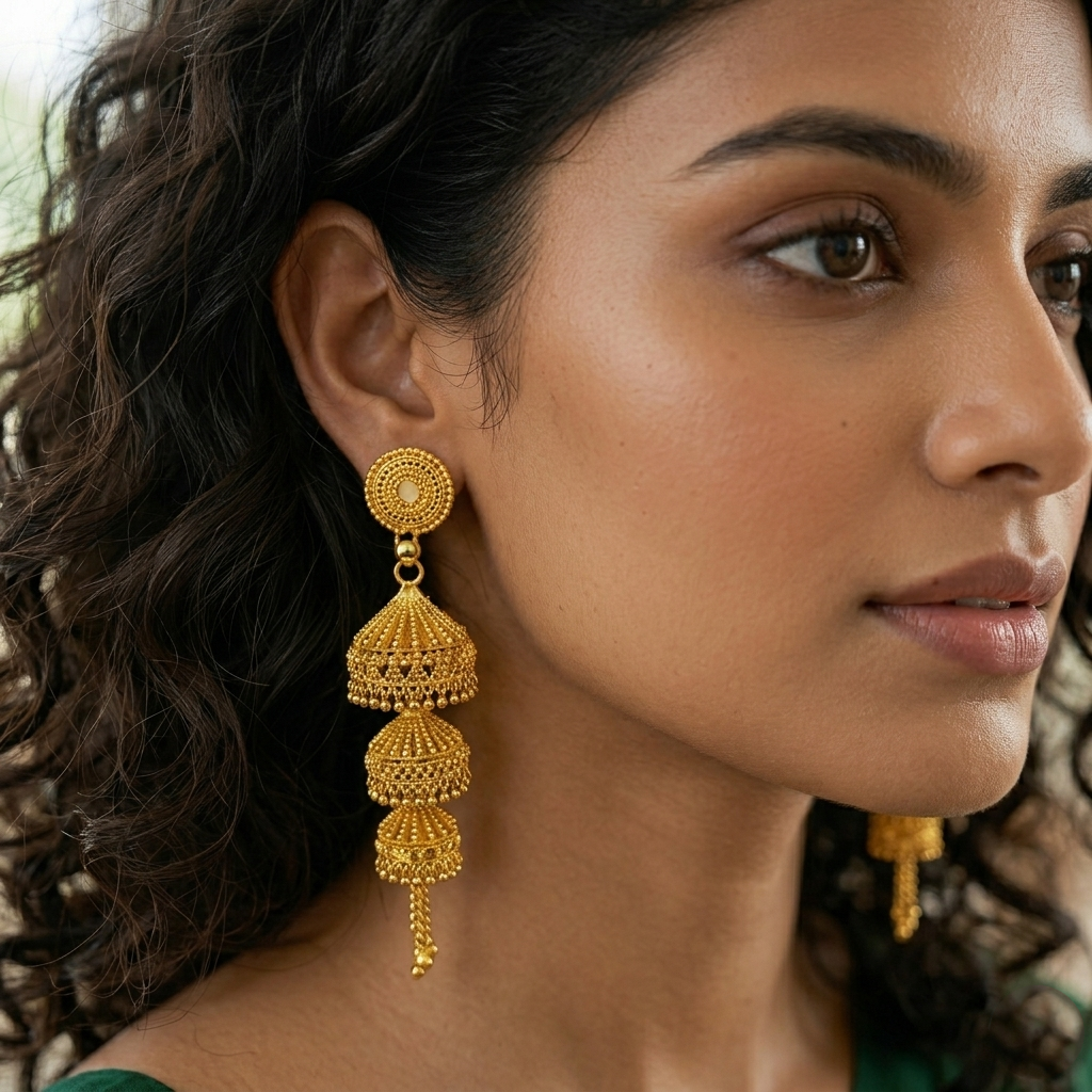 Darshana Jewels Elegant Gold Plated Floral Three Layer Jhumka Drop Earrings(Pack Of 6)