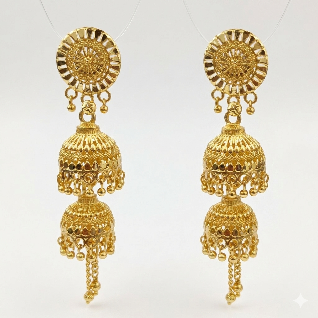Darshana Jewels Elegant Gold Plated Floral Double Jhumka Drop Earrings(Pack Of 3)