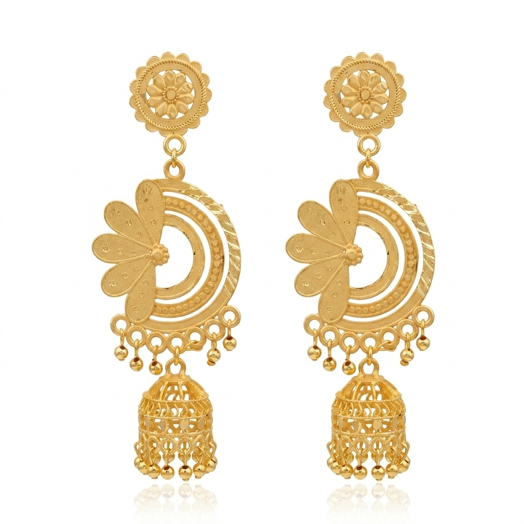 Darshana Jewels Elegant Gold Plated Floral Designer Jhumka Drop Earrings(Pack Of 6)