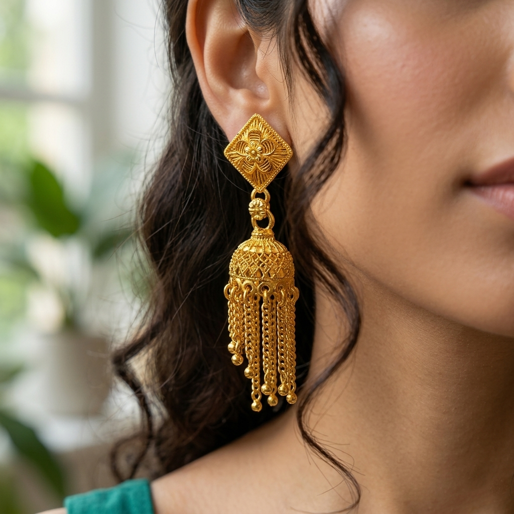 Darshana Jewels Elegant Gold Plated Floral Jhumka Drop Earrings(Pack Of 6)