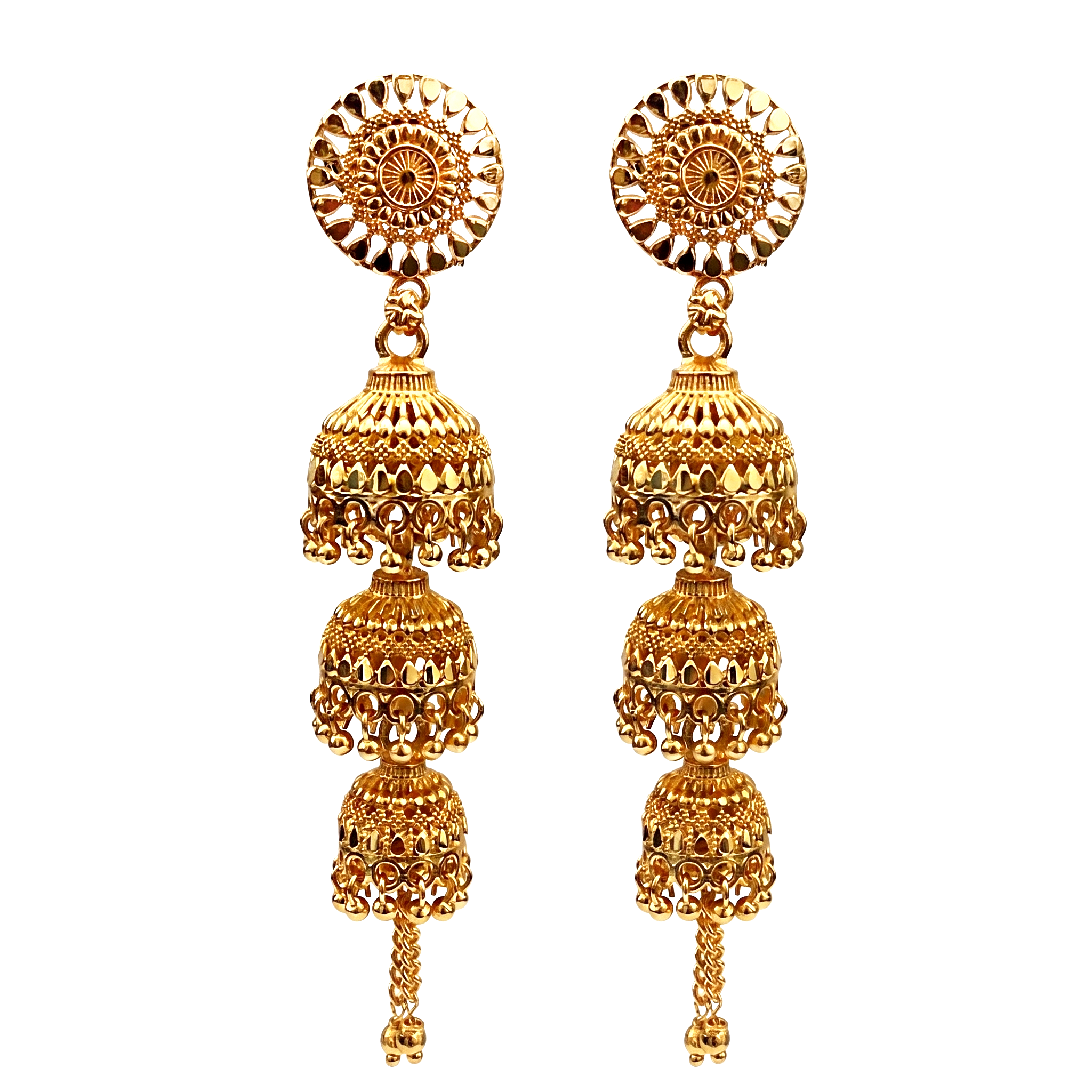 Darshana Jewels Elegant Gold Plated Floral Three Layer Jhumka Drop Earrings(Pack Of 6)