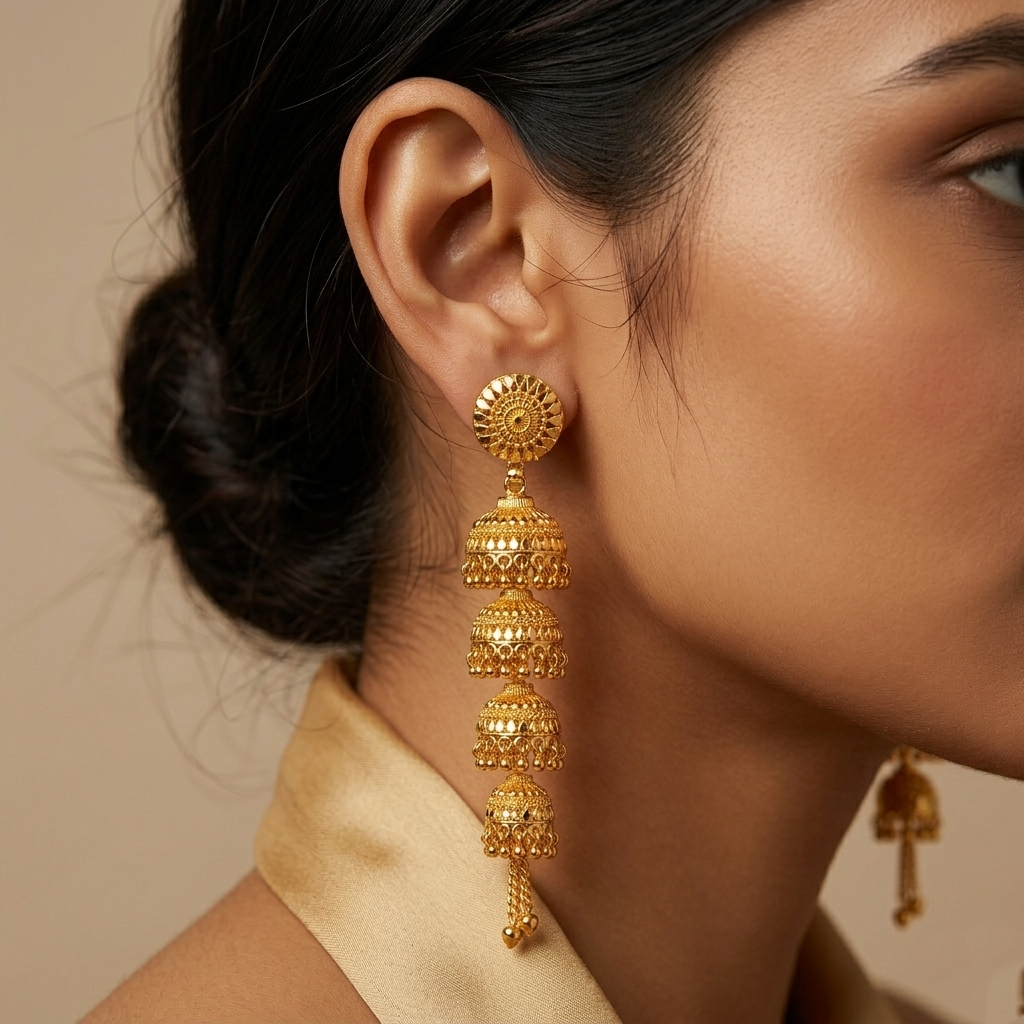Darshana Jewels Elegant Gold Plated Floral Four Layer Jhumka Drop Earrings(Pack Of 6)