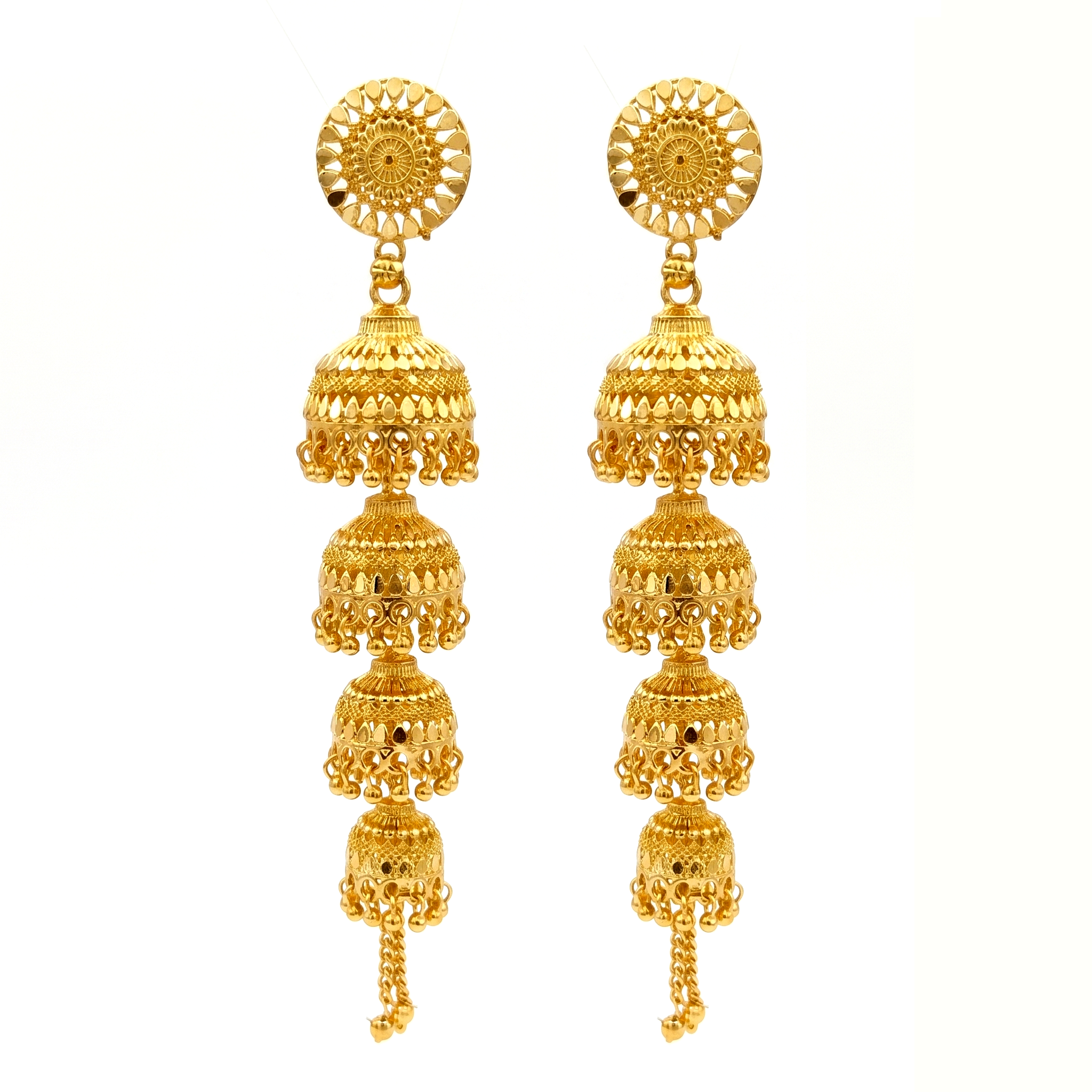 Darshana Jewels Elegant Gold Plated Floral Four Layer Jhumka Drop Earrings(Pack Of 6)