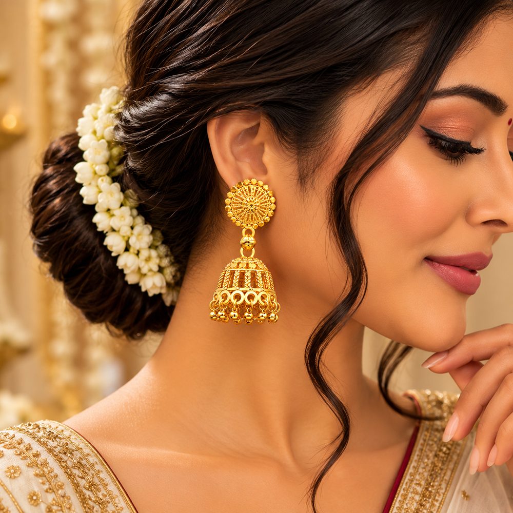 Urthn Beautiful Gold Plated Jhumka Earrings for Women | Designer Ethnic Jewellery for Festive Looks( Pack of 6)