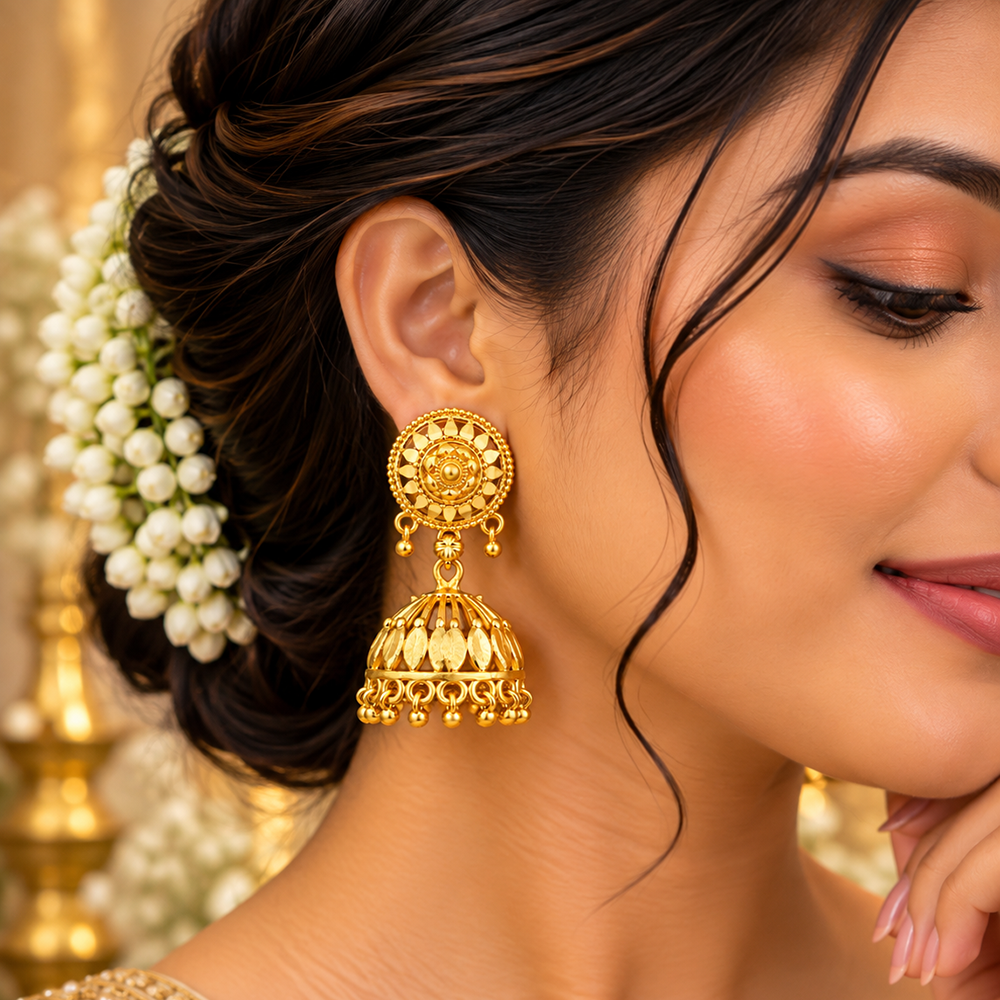 Urthn Traditional Gold Plated Jhumki Earrings | Designer Indian Earrings for Women & Girls