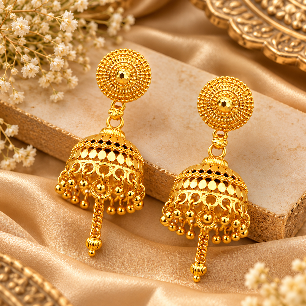 Urthn Traditional Gold Plated Jhumki Earrings | Designer Indian Earrings for Women & Girls