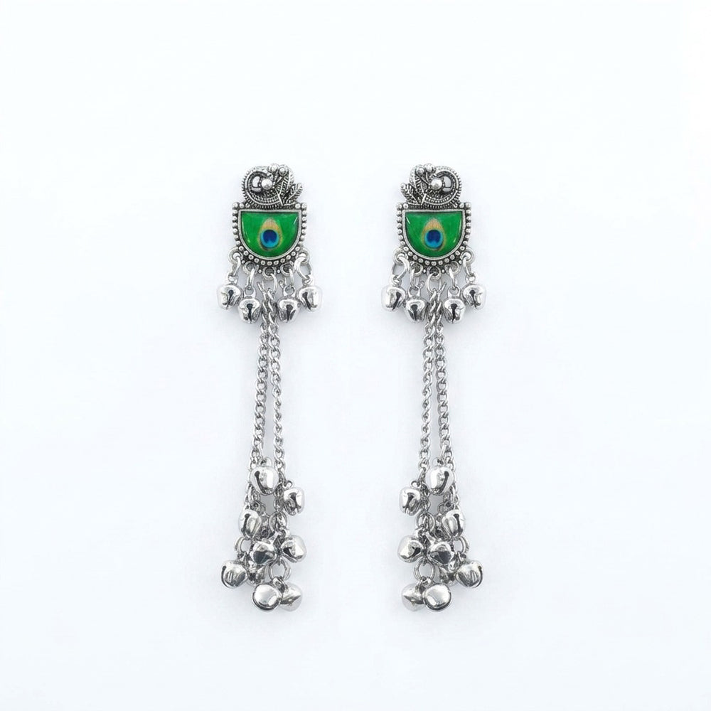 Urthn Vintage Oxidised Peacock Inspired Kashmiri Dangler Earrings(Pack of 6)
