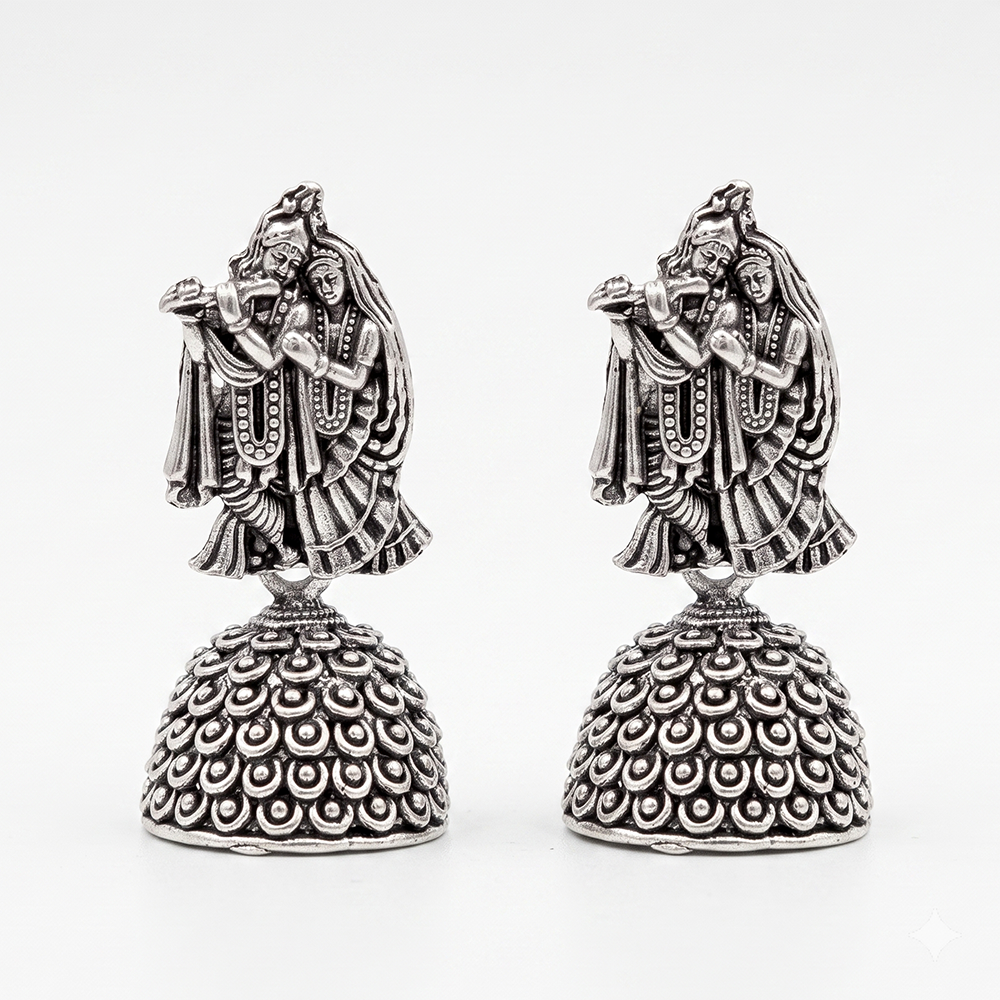 Urthn Oxidised Silver Plated Traditional Radha Krishna Jhumki Earrings for Women(Pack Of 6)