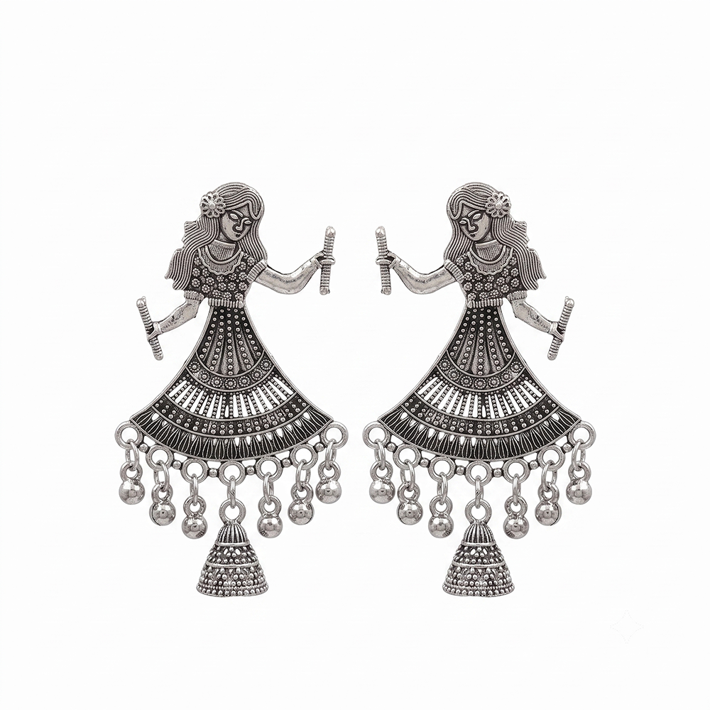 Urthn Oxidised Silver Plated Traditional Jhumki Earrings for Women(Pack Of 6)