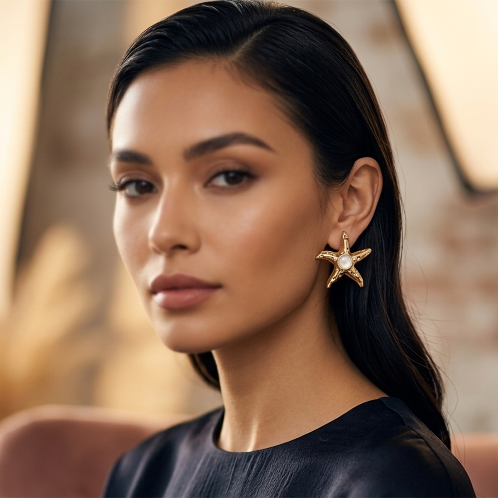 Urthn Gold Plated Stylish Starfish Earring for Women(Pack of 6)