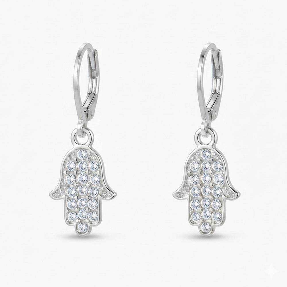 Urthn Silver Plated Austrian Stone Hamsa Shape Hoop Earrings for Women(Pack Of 6)