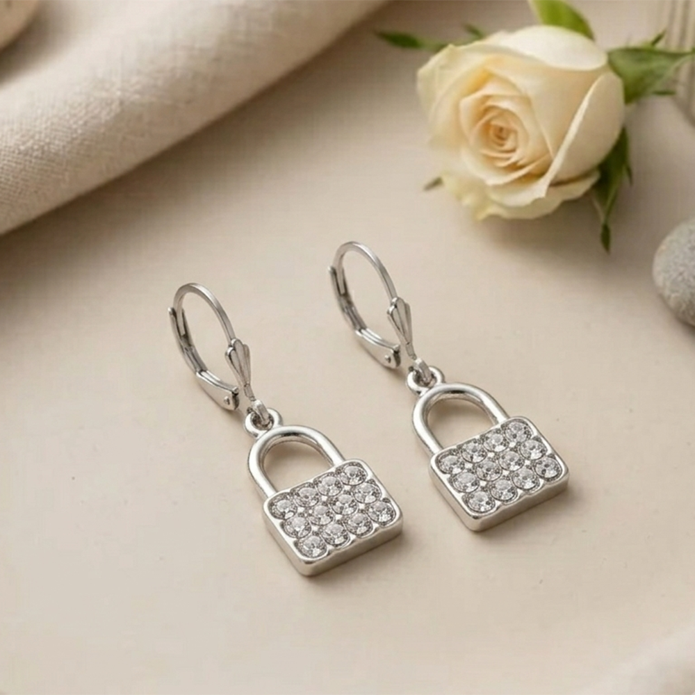 Urthn Silver Plated Austrian Stone Lock Shape Hoop Earrings for Women