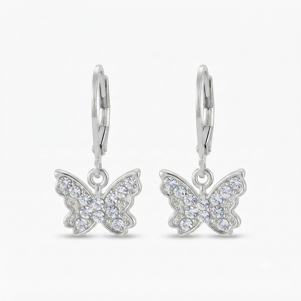 Urthn Silver Plated Austrian Stone Butterfly Shape Hoop Earrings for Women(Pack Of 6)