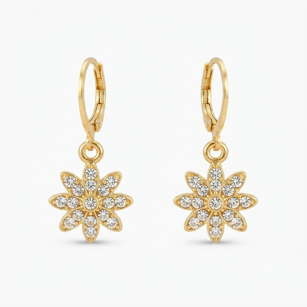 Urthn Gold Plated Austrian Stone Floral Shape Hoop Earrings for Women(Pack Of 6)
