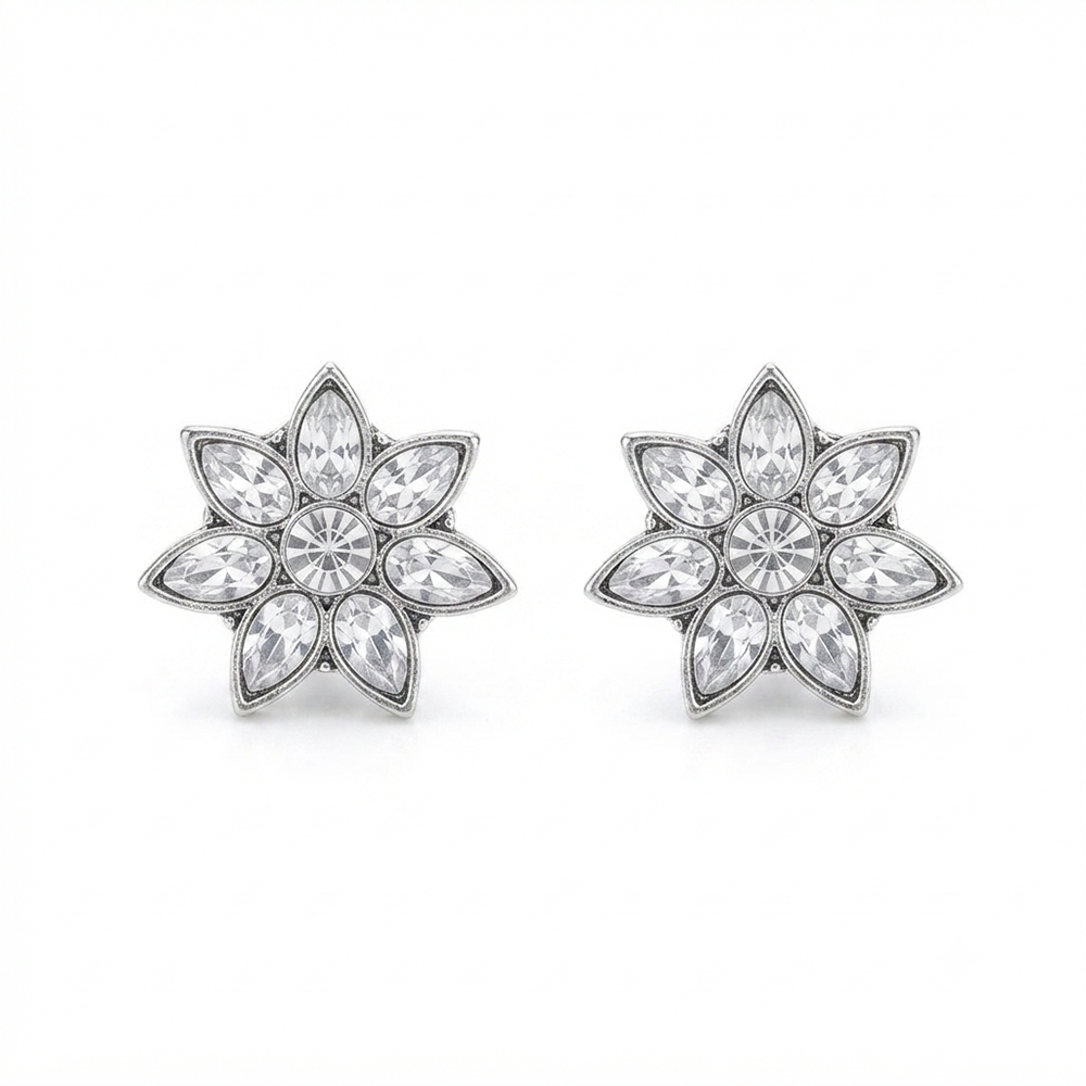 Urthn Silver Plated Austrian Stone Stud Earrings (Pack of 6 )
