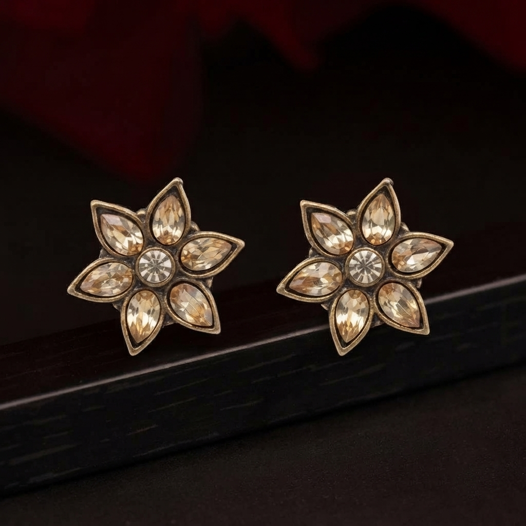 Urthn Antique Gold Plated Crystal Stud Earrings