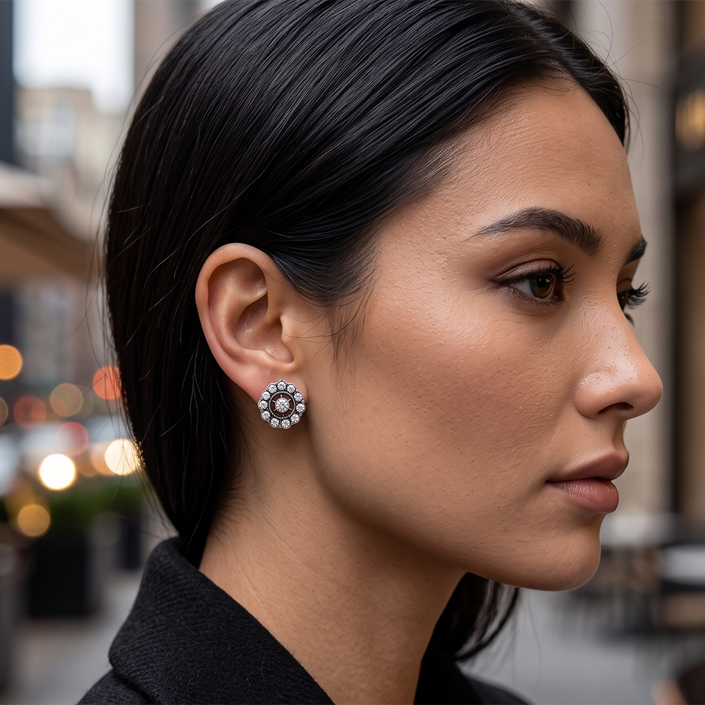 Urthn Silver Plated Austrian Stone Stud Earrings (Pack of 6 )