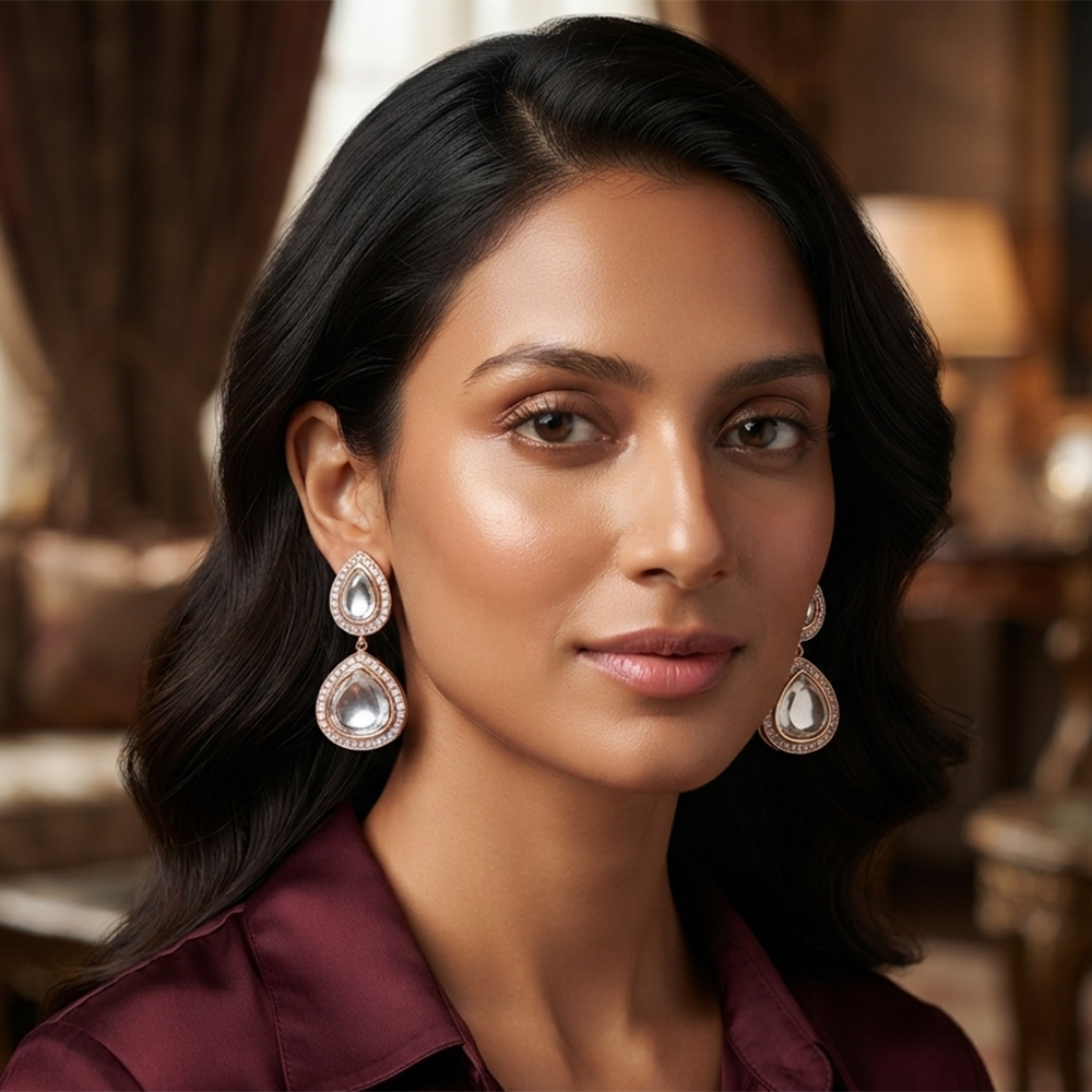 Urthn Rose Gold Plated Kundan And Austrian Stone Dangler Earrings(Pack of 6 )