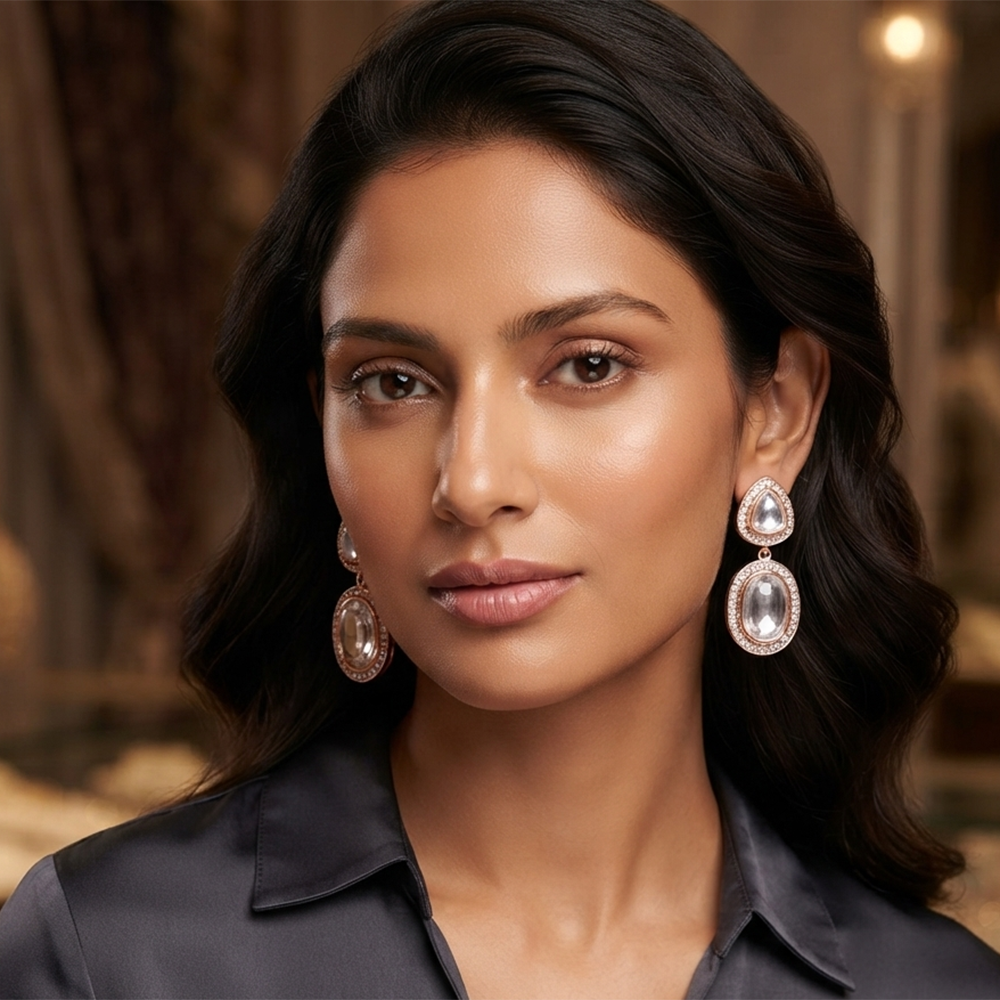 Urthn Rose Gold Plated Kundan And Austrian Stone Dangler Earrings(Pack of 6 )